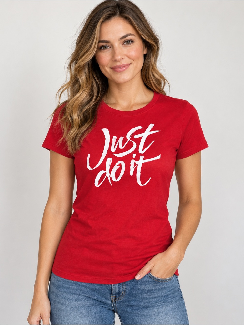 Red 'Just Do It' Graphic Tee - Women's Casual Top- Nike Medium